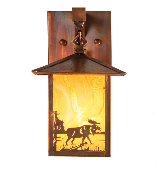 Meyda Lighting Seneca 7" Vintage Copper Moose at Lake Straight Arm Wall Sconce With Honey Granite Shade Glass