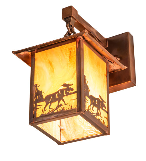 Meyda Lighting Seneca 7" Vintage Copper Moose at Lake Straight Arm Wall Sconce With Honey Granite Shade Glass