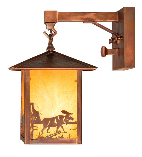 Meyda Lighting Seneca 7" Vintage Copper Moose at Lake Straight Arm Wall Sconce With Honey Granite Shade Glass