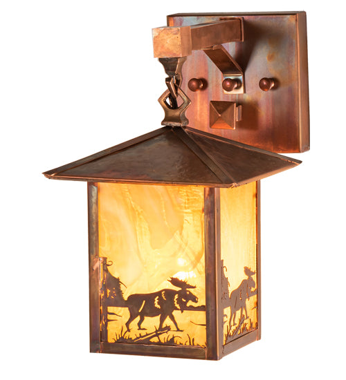 Meyda Lighting Seneca 7" Vintage Copper Moose at Lake Straight Arm Wall Sconce With Honey Granite Shade Glass