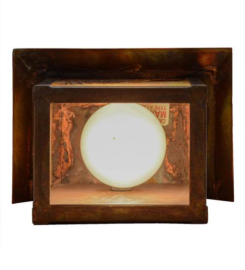 Meyda Lighting Seneca 7" Vintage Copper Winter Pine Wall Sconce With Beige Iridescent Art Shade Glass