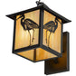 Meyda Lighting Seneca 8" Craftsman Brown Curved Arm Hanging Wall Sconce With Beige Iridescent Shade Glass
