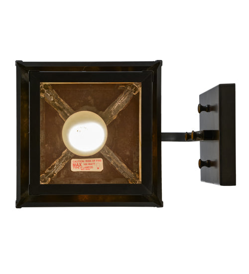 Meyda Lighting Seneca 8" Craftsman Brown Curved Arm Hanging Wall Sconce With Beige Iridescent Shade Glass