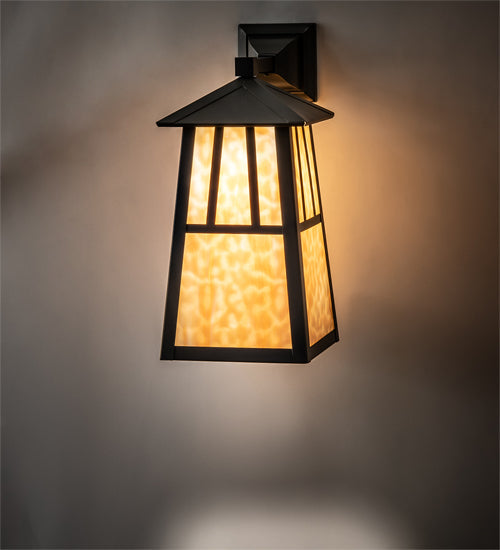 Meyda Lighting Seneca 8" Craftsman Brown Double Bar Mission Hanging Wall Sconce With Beige Art Shade Glass