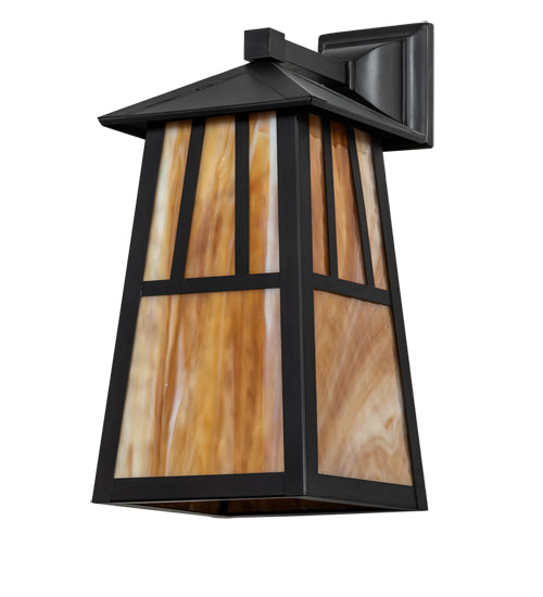 Meyda Lighting Seneca 8" Craftsman Brown Double Bar Mission Hanging Wall Sconce With Beige Art Shade Glass