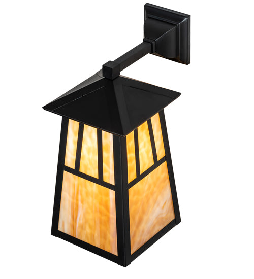 Meyda Lighting Seneca 8" Craftsman Brown Double Bar Mission Hanging Wall Sconce With Beige Art Shade Glass