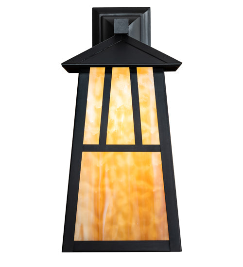Meyda Lighting Seneca 8" Craftsman Brown Double Bar Mission Hanging Wall Sconce With Beige Art Shade Glass