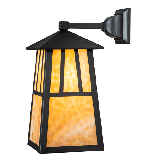 Meyda Lighting Seneca 8" Craftsman Brown Double Bar Mission Hanging Wall Sconce With Beige Art Shade Glass