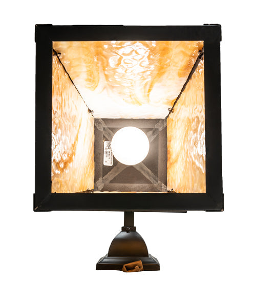 Meyda Lighting Seneca 8" Craftsman Brown Double Bar Mission Hanging Wall Sconce With Beige Art Shade Glass