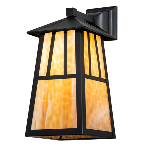 Meyda Lighting Seneca 8" Craftsman Brown Double Bar Mission Hanging Wall Sconce With Beige Art Shade Glass