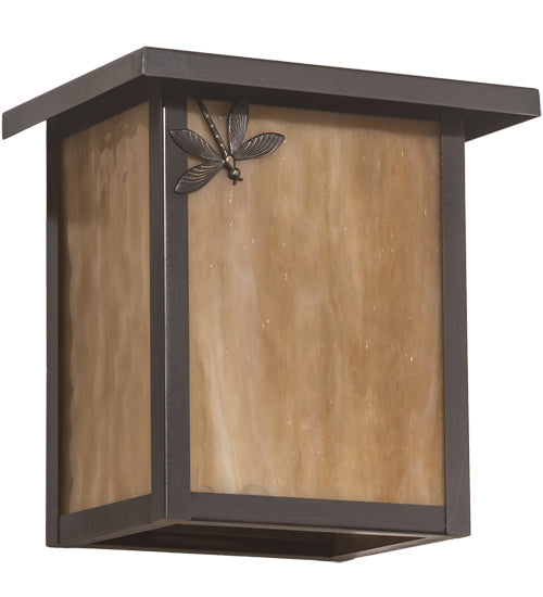 Meyda Lighting Seneca 8" Craftsman Brown Dragonfly Left Wall Sconce With Beige Art Shade Glass
