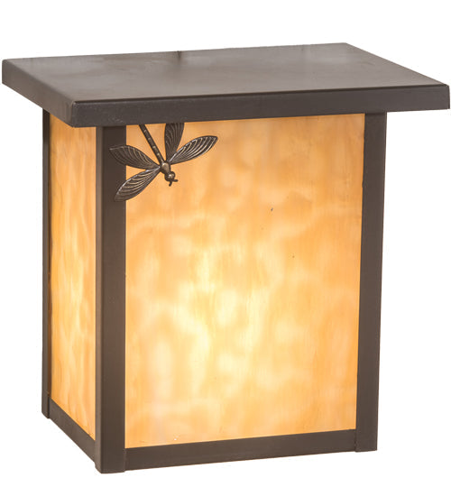 Meyda Lighting Seneca 8" Craftsman Brown Dragonfly Left Wall Sconce With Beige Art Shade Glass
