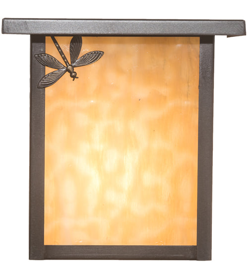 Meyda Lighting Seneca 8" Craftsman Brown Dragonfly Left Wall Sconce With Beige Art Shade Glass