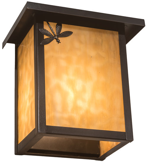 Meyda Lighting Seneca 8" Craftsman Brown Dragonfly Left Wall Sconce With Beige Art Shade Glass