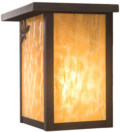 Meyda Lighting Seneca 8" Craftsman Brown Dragonfly Left Wall Sconce With Beige Art Shade Glass