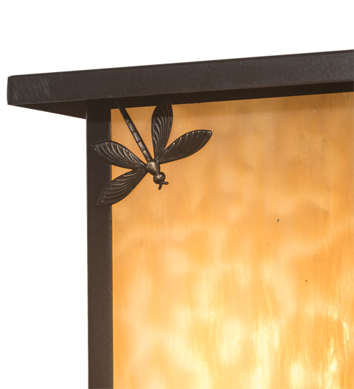 Meyda Lighting Seneca 8" Craftsman Brown Dragonfly Left Wall Sconce With Beige Art Shade Glass