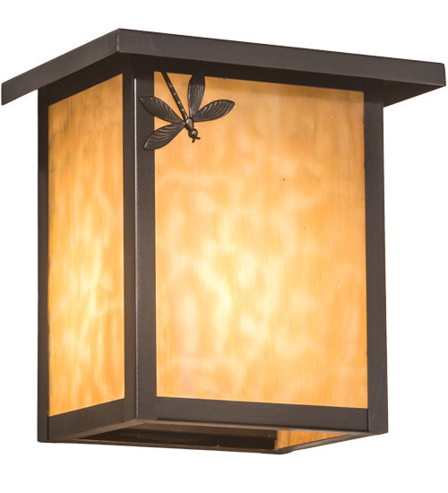 Meyda Lighting Seneca 8" Craftsman Brown Dragonfly Left Wall Sconce With Beige Art Shade Glass