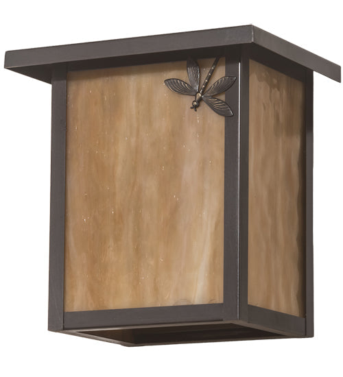 Meyda Lighting Seneca 8" Craftsman Brown Dragonfly Right Wall Sconce With Beige Art Shade Glass