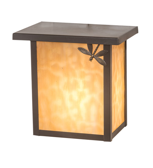 Meyda Lighting Seneca 8" Craftsman Brown Dragonfly Right Wall Sconce With Beige Art Shade Glass