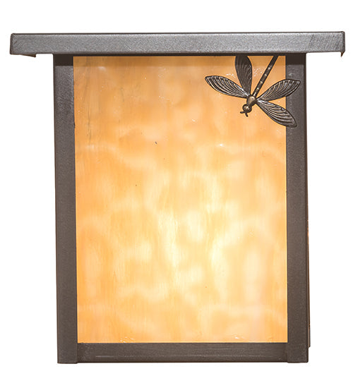 Meyda Lighting Seneca 8" Craftsman Brown Dragonfly Right Wall Sconce With Beige Art Shade Glass