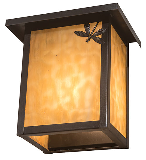 Meyda Lighting Seneca 8" Craftsman Brown Dragonfly Right Wall Sconce With Beige Art Shade Glass