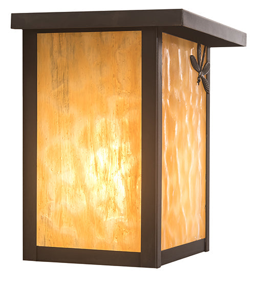 Meyda Lighting Seneca 8" Craftsman Brown Dragonfly Right Wall Sconce With Beige Art Shade Glass