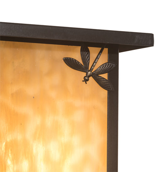 Meyda Lighting Seneca 8" Craftsman Brown Dragonfly Right Wall Sconce With Beige Art Shade Glass