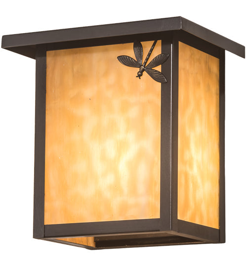 Meyda Lighting Seneca 8" Craftsman Brown Dragonfly Right Wall Sconce With Beige Art Shade Glass