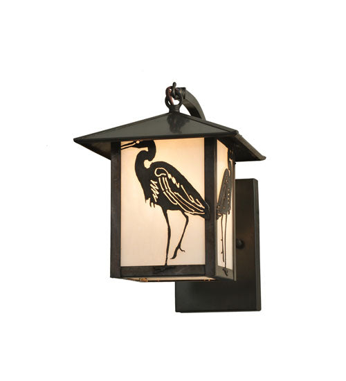 Meyda Lighting Seneca 8" Craftsman Brown Heron Curved Arm Wall Sconce With White Art Shade Glass