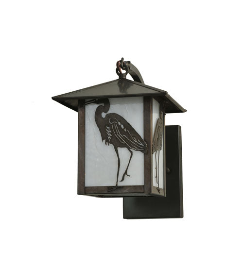 Meyda Lighting Seneca 8" Craftsman Brown Heron Curved Arm Wall Sconce With White Art Shade Glass
