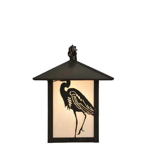 Meyda Lighting Seneca 8" Craftsman Brown Heron Curved Arm Wall Sconce With White Art Shade Glass