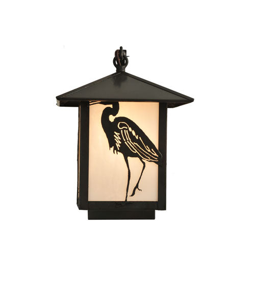 Meyda Lighting Seneca 8" Craftsman Brown Heron Curved Arm Wall Sconce With White Art Shade Glass