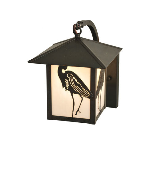 Meyda Lighting Seneca 8" Craftsman Brown Heron Curved Arm Wall Sconce With White Art Shade Glass