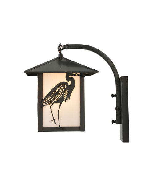 Meyda Lighting Seneca 8" Craftsman Brown Heron Curved Arm Wall Sconce With White Art Shade Glass