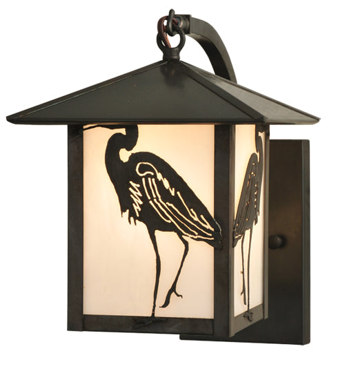 Meyda Lighting Seneca 8" Craftsman Brown Heron Curved Arm Wall Sconce With White Art Shade Glass