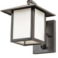 Meyda Lighting Seneca 8" Craftsman Brown Plain Curved Arm Wall Sconce With White Shade Glass