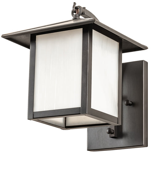 Meyda Lighting Seneca 8" Craftsman Brown Plain Curved Arm Wall Sconce With White Shade Glass