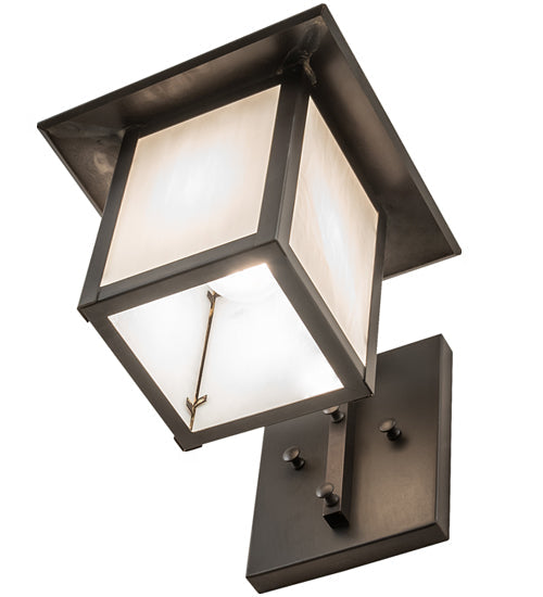 Meyda Lighting Seneca 8" Craftsman Brown Plain Curved Arm Wall Sconce With White Shade Glass