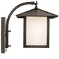 Meyda Lighting Seneca 8" Craftsman Brown Plain Curved Arm Wall Sconce With White Shade Glass