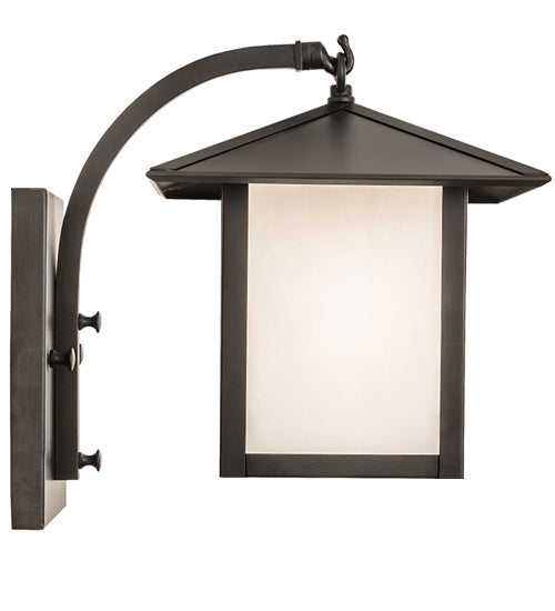 Meyda Lighting Seneca 8" Craftsman Brown Plain Curved Arm Wall Sconce With White Shade Glass