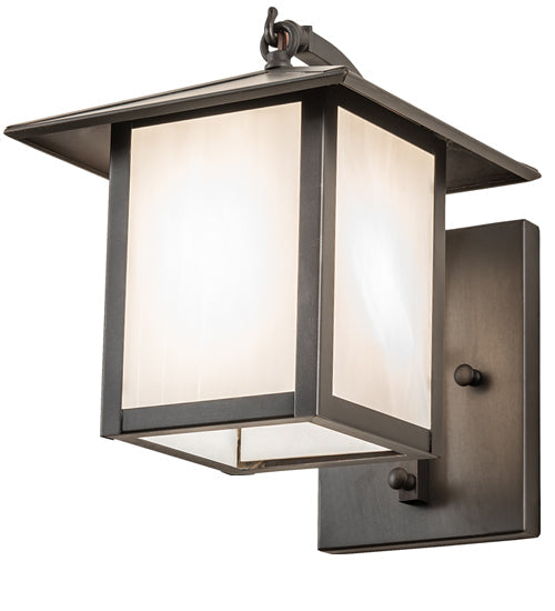 Meyda Lighting Seneca 8" Craftsman Brown Plain Curved Arm Wall Sconce With White Shade Glass