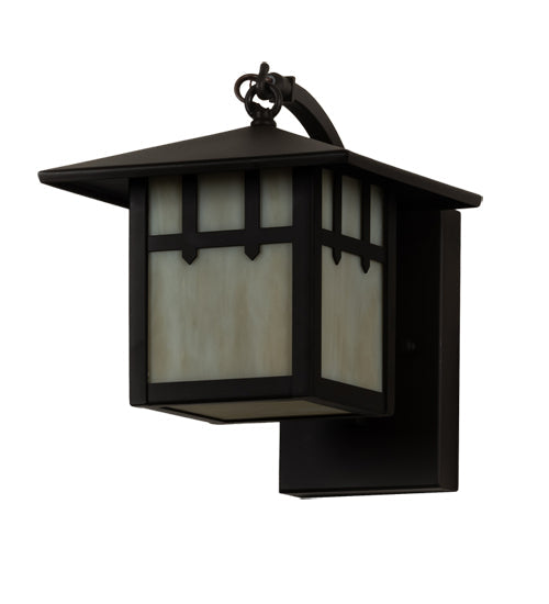 Meyda Lighting Seneca 8" Oil Rubbed Bronze Double Cross Mission Wall Sconce With Beige Art Shade Glass