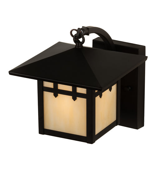 Meyda Lighting Seneca 8" Oil Rubbed Bronze Double Cross Mission Wall Sconce With Beige Art Shade Glass