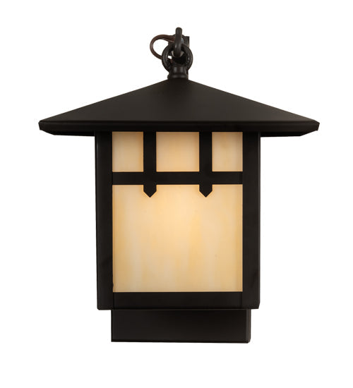 Meyda Lighting Seneca 8" Oil Rubbed Bronze Double Cross Mission Wall Sconce With Beige Art Shade Glass