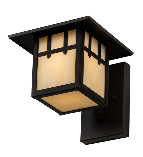 Meyda Lighting Seneca 8" Oil Rubbed Bronze Double Cross Mission Wall Sconce With Beige Art Shade Glass
