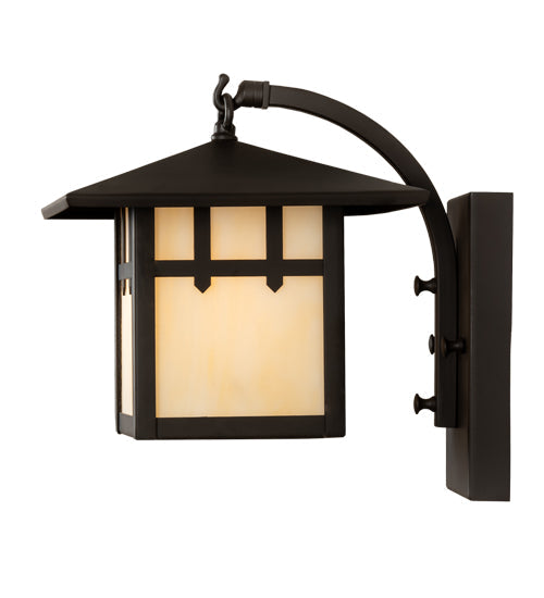 Meyda Lighting Seneca 8" Oil Rubbed Bronze Double Cross Mission Wall Sconce With Beige Art Shade Glass