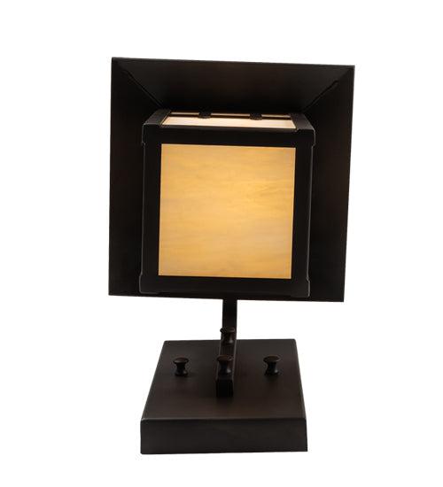 Meyda Lighting Seneca 8" Oil Rubbed Bronze Double Cross Mission Wall Sconce With Beige Art Shade Glass