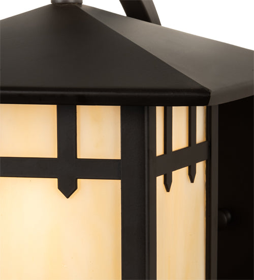 Meyda Lighting Seneca 8" Oil Rubbed Bronze Double Cross Mission Wall Sconce With Beige Art Shade Glass