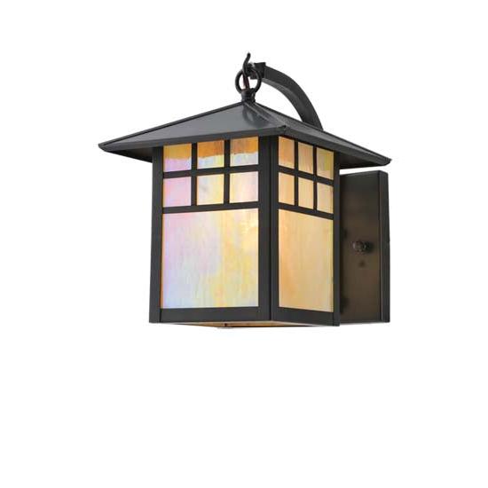 Meyda Lighting Seneca 8" Window Pane Curved Arm Wall Sconce With Iridescent Shade Glass