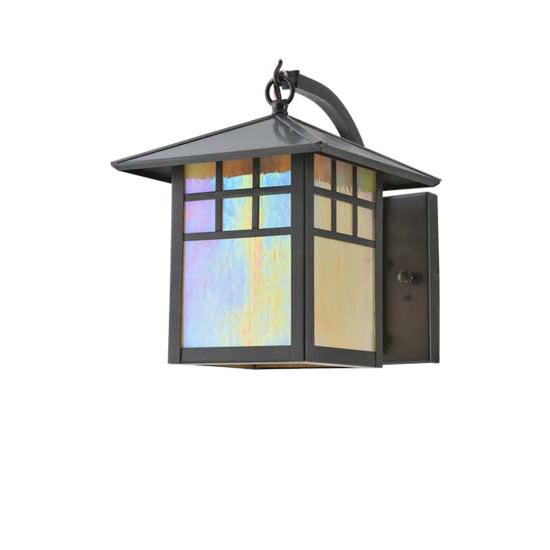 Meyda Lighting Seneca 8" Window Pane Curved Arm Wall Sconce With Iridescent Shade Glass